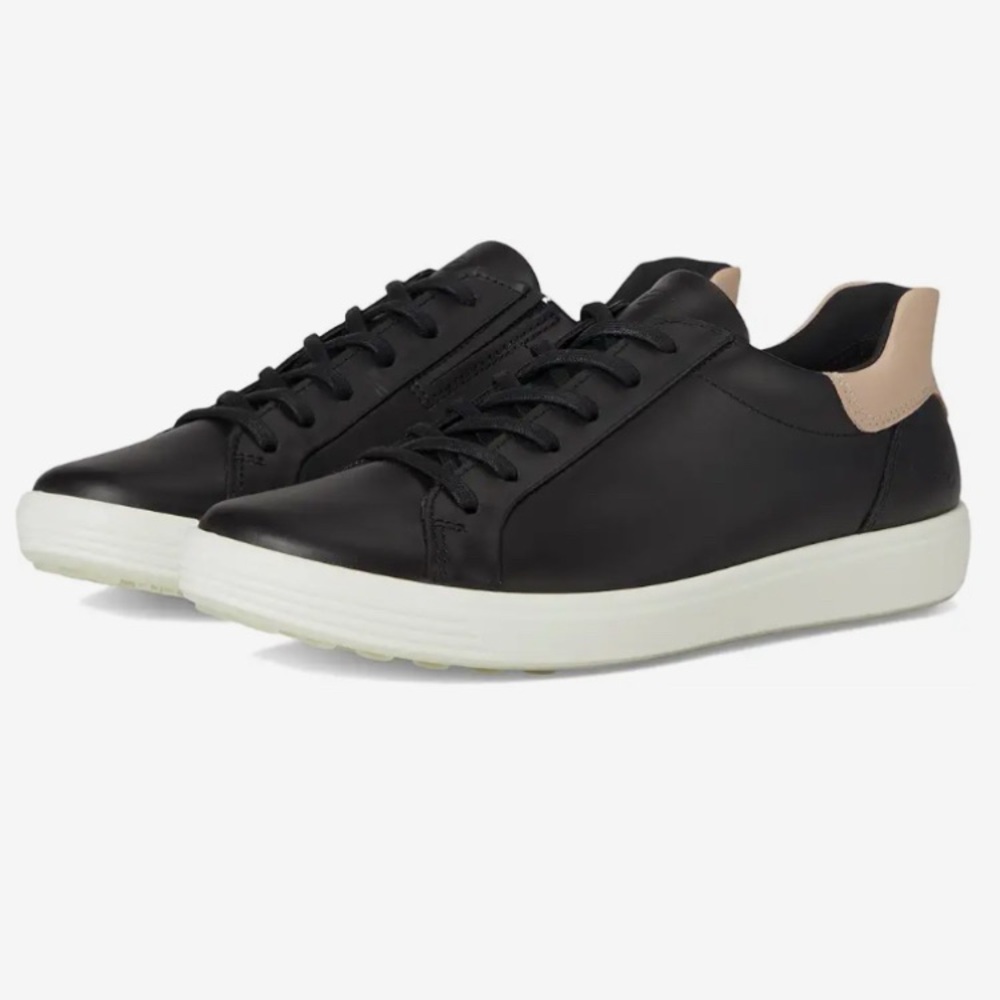 Ecco Women’s Soft 7 Easy Slip Sneaker in Black/Dusty Rose, EU 39, NEW.